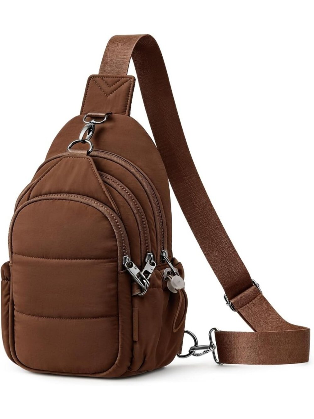 Women's Chocolate Anti Theft RFID Puffer Sling Travel Multi Pocket Crossbody Bag